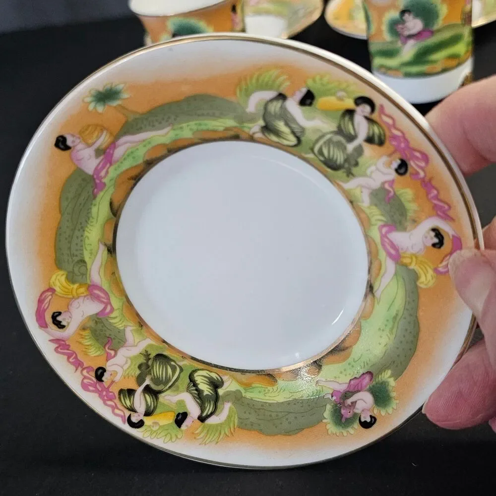 Japanese Teacups and Saucers, Set of 4 Gold Accents Demitasse Coffee Cups